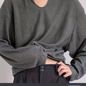 Mod ref gray cropped long sleeve thermal s/m contemporary casual boho winter